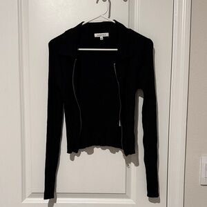 Black cropped long sleeve rib sweater cardigan. Juniors size small. Like new.